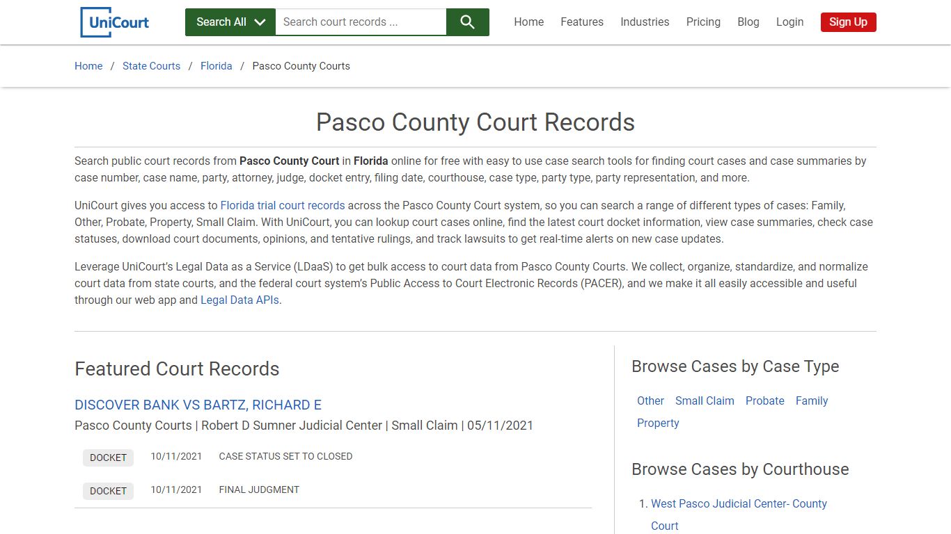 Pasco County Court Records | Florida | UniCourt