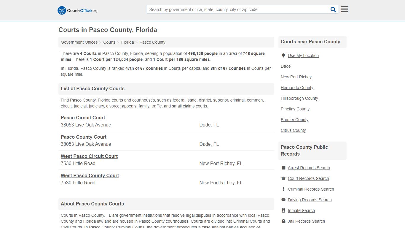 Courts - Pasco County, FL (Court Records & Calendars)